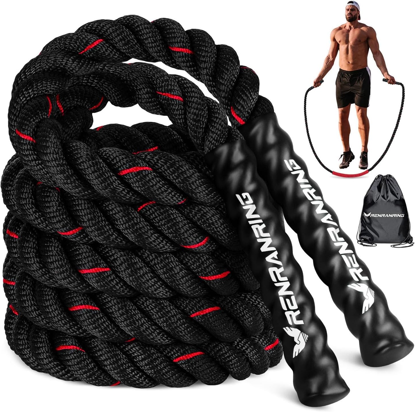 Weighted Jump Rope for Fitness - 9.8Ft Heavy Battle Ropes for Exercise, 3LB Workout Rope for Women & Men, Skipping Rope for Gym Training, Home Workout