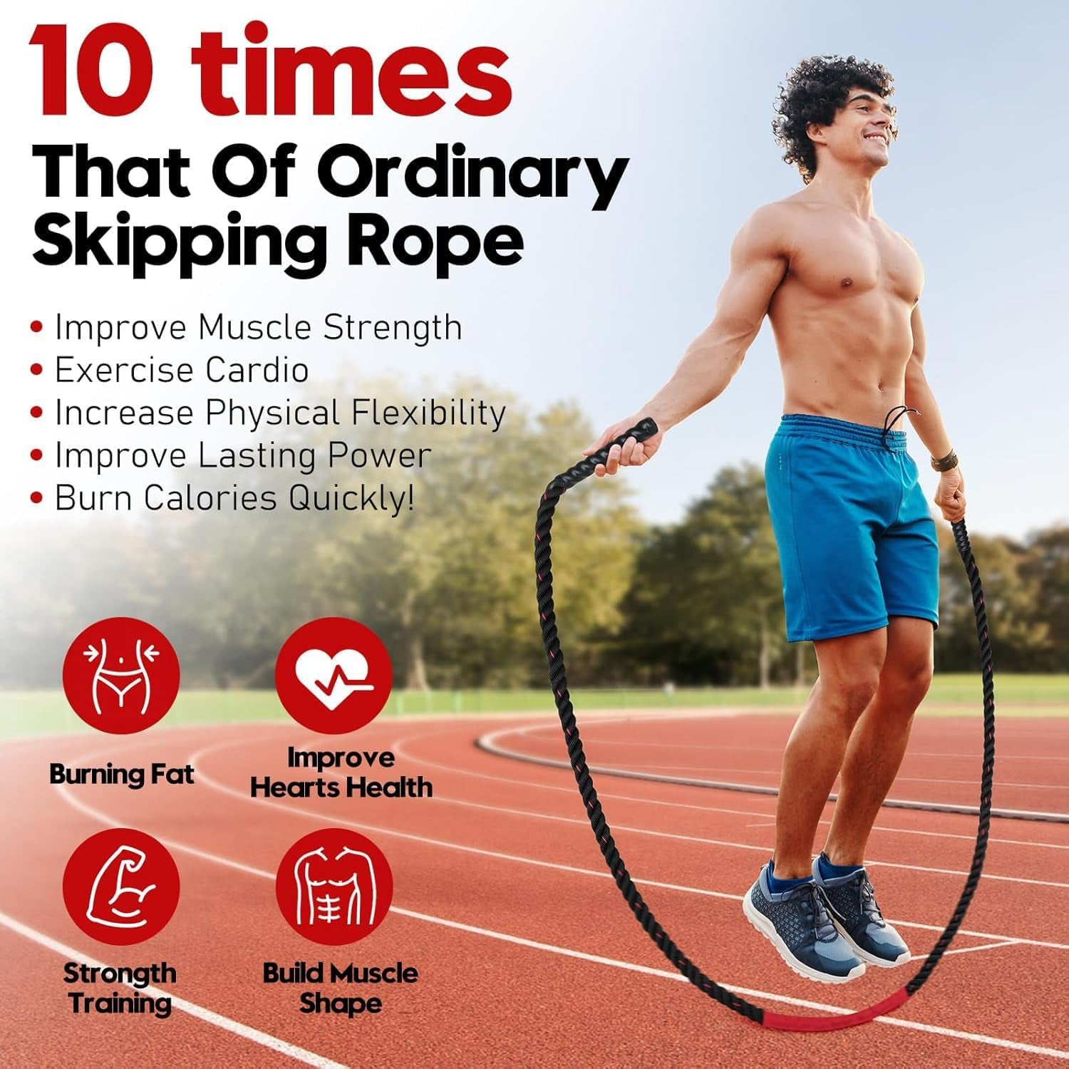 Weighted Jump Rope for Fitness - 9.8Ft Heavy Battle Ropes for Exercise, 3LB Workout Rope for Women & Men, Skipping Rope for Gym Training, Home Workout