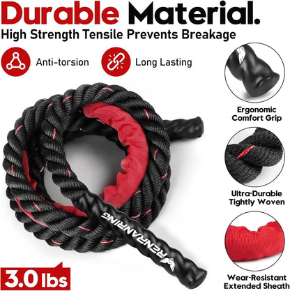 Weighted Jump Rope for Fitness - 9.8Ft Heavy Battle Ropes for Exercise, 3LB Workout Rope for Women & Men, Skipping Rope for Gym Training, Home Workout