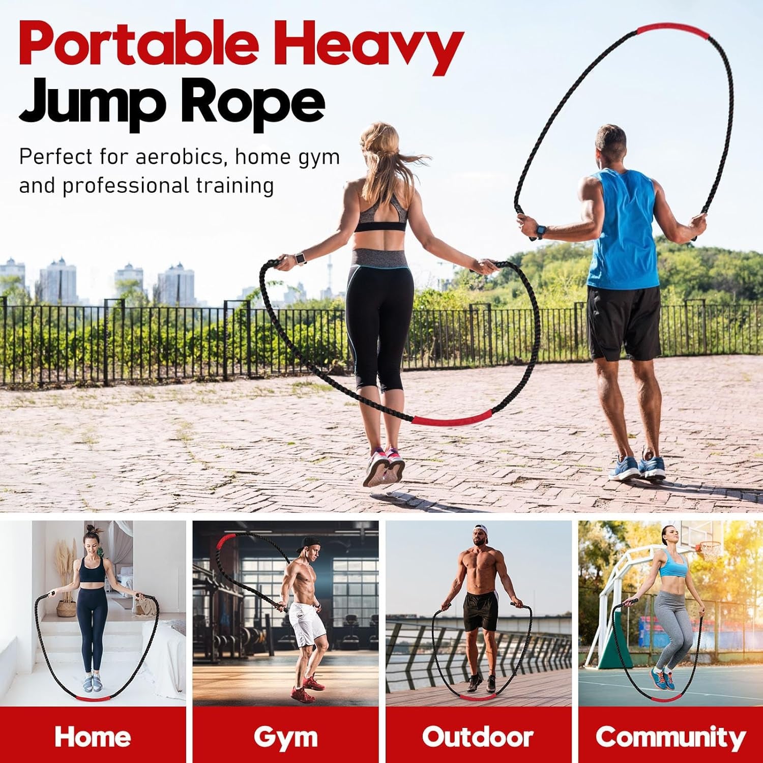 Weighted Jump Rope for Fitness - 9.8Ft Heavy Battle Ropes for Exercise, 3LB Workout Rope for Women & Men, Skipping Rope for Gym Training, Home Workout