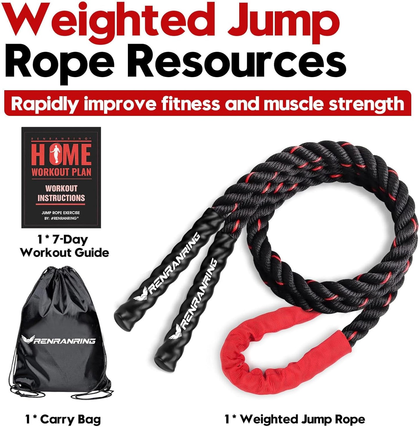 Weighted Jump Rope for Fitness - 9.8Ft Heavy Battle Ropes for Exercise, 3LB Workout Rope for Women & Men, Skipping Rope for Gym Training, Home Workout