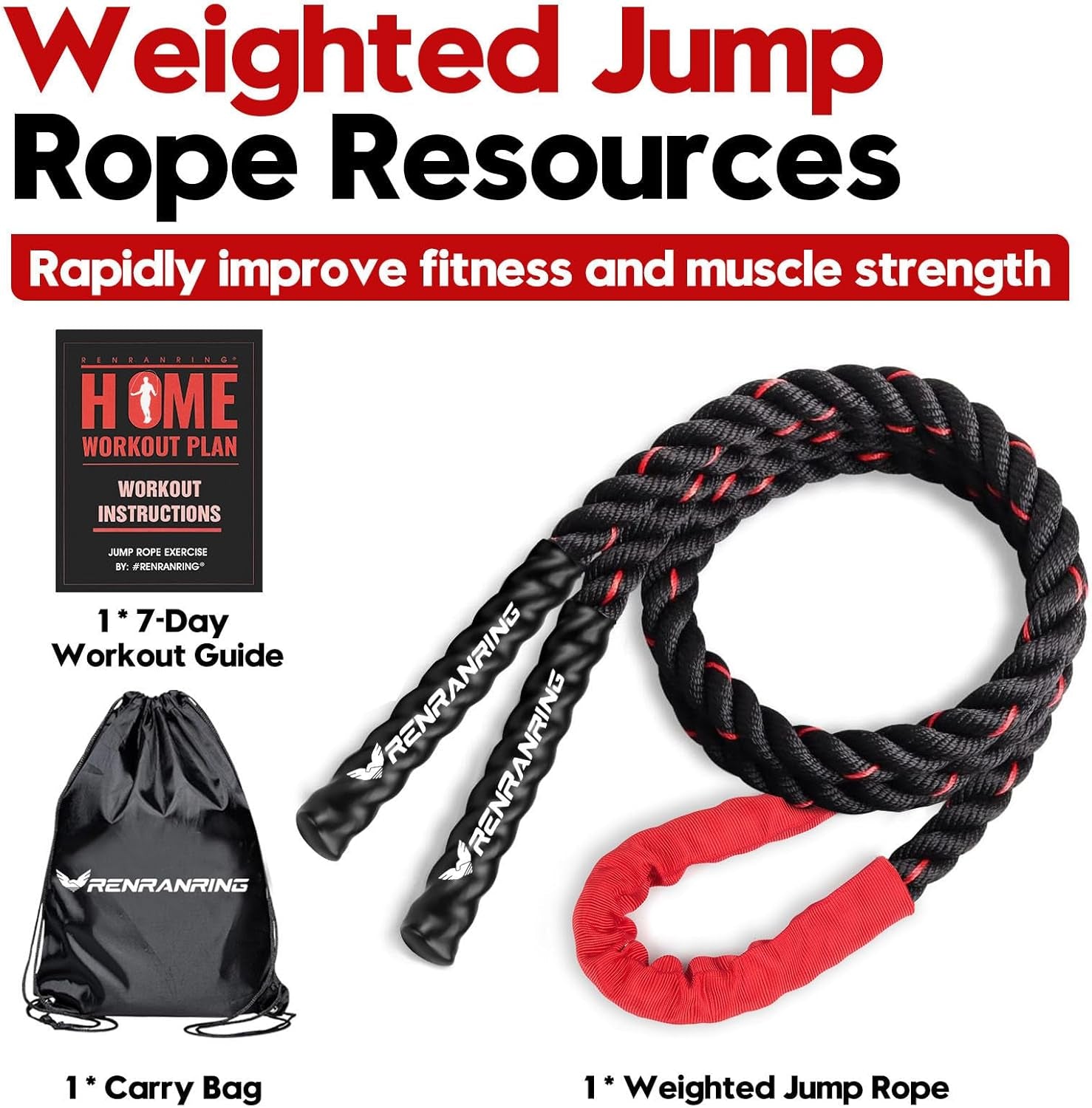 Weighted Jump Rope for Fitness - 9.8Ft Heavy Battle Ropes for Exercise, 3LB Workout Rope for Women & Men, Skipping Rope for Gym Training, Home Workout